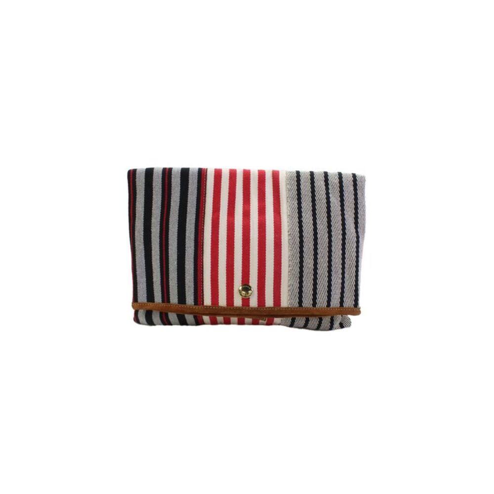 Sonia Rykiel Womens Suede Trim Striped Flap Clutch Pouch Handbag Red Black White